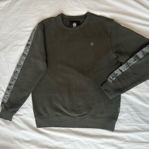 G-Star Crewneck Sweatshirt in Olive Green with Branded Sleeve Tape